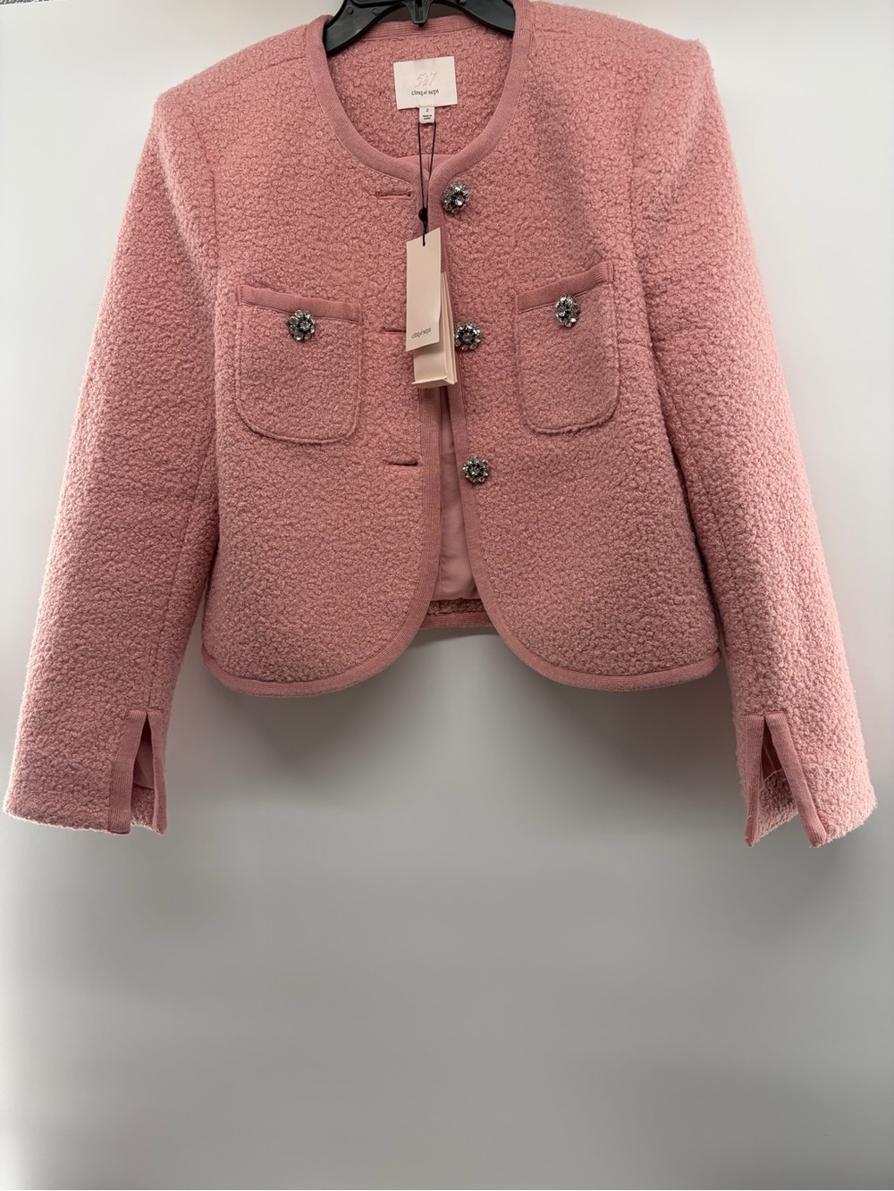 NWT Cinq a Sept Junia Teddy Boucle Jacket Quartz Pink Size Small